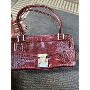 Antonio Melani Handbag Women Purse Burgundy Leather 2 Handles Silver Lock Close